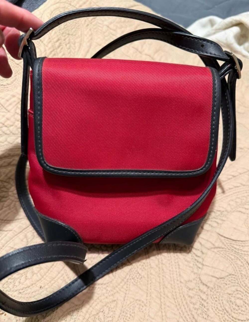 Etienne Aigner Red Canvas and Black Leather Trim Crossbody Shoulder Bag